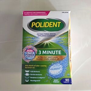 Polident 3 Minute Whitening Antibacterial Denture/Nightguard Tablets, 90 Count